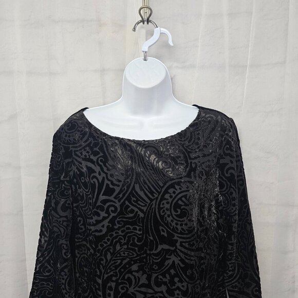 Preston & York Dress Black Velour Burnout Sheer Shift Paisley Goth L - Picture 2 of 10